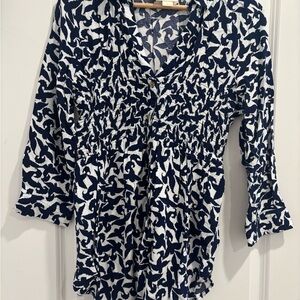Maeve Navy and White Patterned Blouse